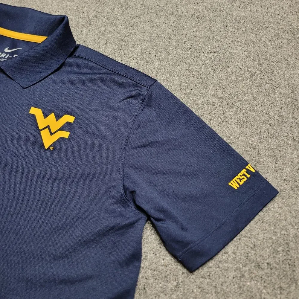 Nike West Virginia Mountaineers Shirt Mens Medium Navy Gold Dri Fit Golf Polo